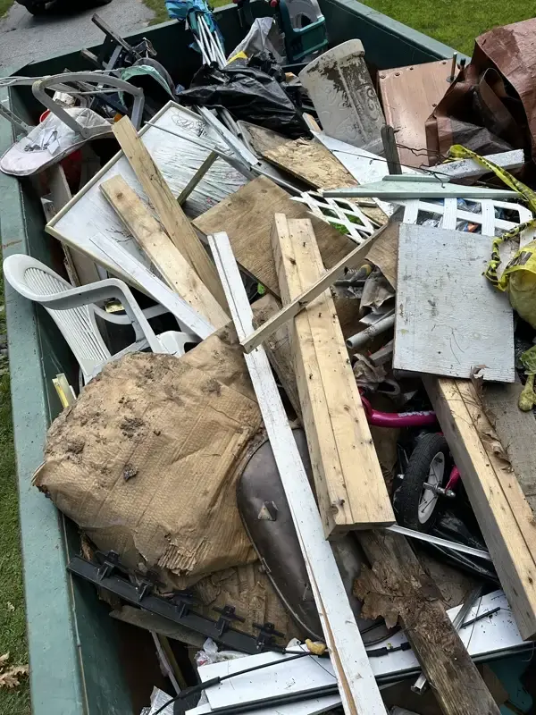 Construction debris loaded in trailer